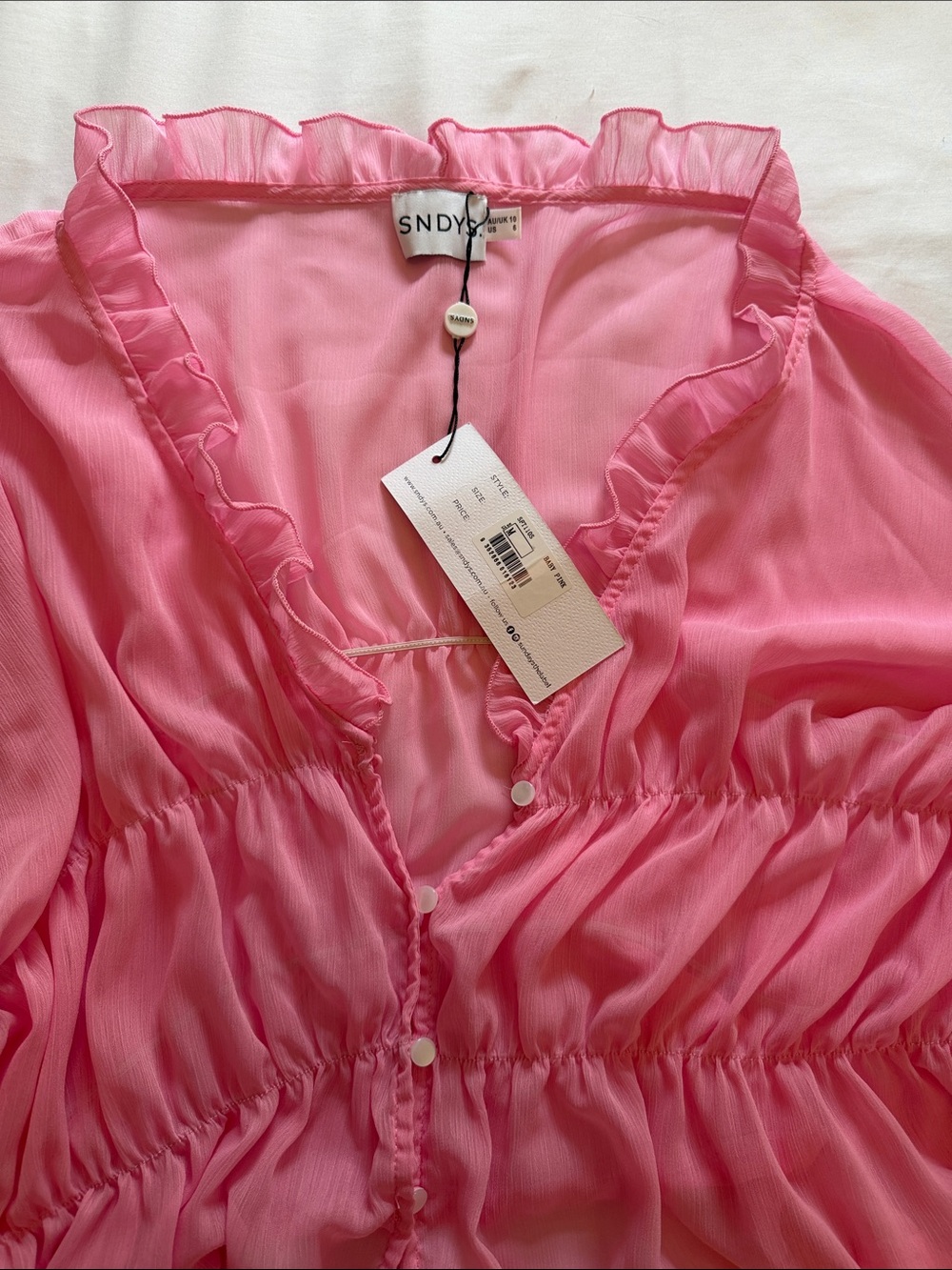 SNDYS Pink Sheer Ruched Tie-Front Blouse - Picture 3 of 3